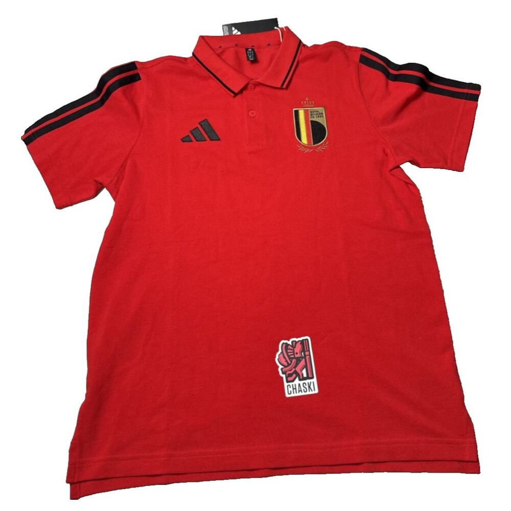 Adidas Belgium DNA Polo Shirt Red Soccer World Cup 2026 Cotton JZ2217 Men's Med
